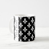 Fleur de Lis, Wit op Zwart, Wit, Uw Naam Koffiemok (Voorkant links)