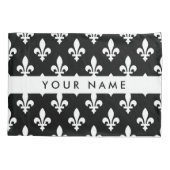 Fleur de Lis, Wit op Zwart, Wit, Uw Naam Kussensloop (Achterkant)