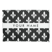 Fleur de Lis, Wit op Zwart, Wit, Uw Naam Kussensloop (Voorkant)