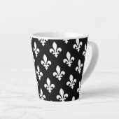 Fleur de Lis, Wit op Zwart, Wit, Uw Naam Latte Mok (Rechterhoek)