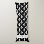 Fleur de Lis, Wit op Zwart, Wit, Uw Naam Lichaamskussen (Voorkant Verticaal)