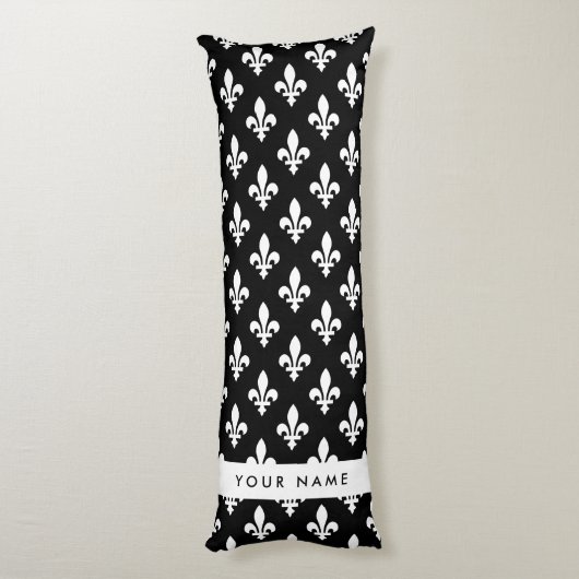 Fleur de Lis, Wit op Zwart, Wit, Uw Naam Lichaamskussen (Achterkant (Verticaal))