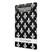 Fleur de Lis, Wit op Zwart, Wit, Uw Naam Mini Klembord (Angled2)