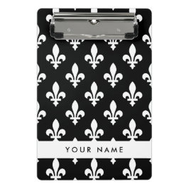 Fleur de Lis, Wit op Zwart, Wit, Uw Naam Mini Klembord
