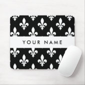 Fleur de Lis, Wit op Zwart, Wit, Uw Naam Muismat (Met muis)