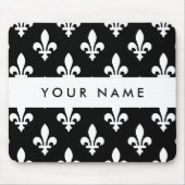 Fleur de Lis, Wit op Zwart, Wit, Uw Naam Muismat (Voorkant)