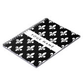 Fleur de Lis, Wit op Zwart, Wit, Uw Naam Notitieboek (Linkerzijde)