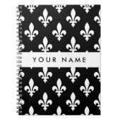 Fleur de Lis, Wit op Zwart, Wit, Uw Naam Notitieboek (Voorkant)