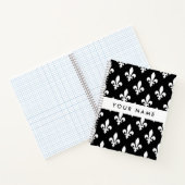 Fleur de Lis, Wit op Zwart, Wit, Uw Naam Notitieboek (Binnen)