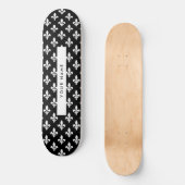 Fleur de Lis, Wit op Zwart, Wit, Uw Naam Persoonlijk Skateboard (Voorkant)