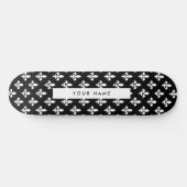 Fleur de Lis, Wit op Zwart, Wit, Uw Naam Persoonlijk Skateboard (Horizontaal)