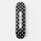 Fleur de Lis, Wit op Zwart, Wit, Uw Naam Persoonlijk Skateboard (Voorkant)