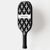 Fleur de Lis, Wit op Zwart, Wit, Uw Naam Pickleball Paddle (Links)