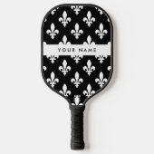 Fleur de Lis, Wit op Zwart, Wit, Uw Naam Pickleball Paddle (Voorkant)