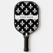 Fleur de Lis, Wit op Zwart, Wit, Uw Naam Pickleball Paddle (Achterkant)