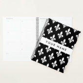 Fleur de Lis, Wit op Zwart, Wit, Uw Naam Planner (Display)