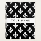 Fleur de Lis, Wit op Zwart, Wit, Uw Naam Planner (Voorkant)
