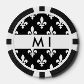 Fleur de Lis, Wit op Zwart, Wit, Uw Naam Poker Chips (Voorkant)
