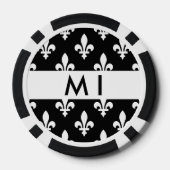 Fleur de Lis, Wit op Zwart, Wit, Uw Naam Poker Chips (Achterkant)