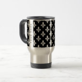 Fleur de Lis, Wit op Zwart, Wit, Uw Naam Reisbeker (Voorkant links)