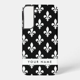Fleur de Lis, Wit op Zwart, Wit, Uw Naam Samsung Galaxy Hoesje