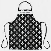 Fleur de Lis, Wit op Zwart, Wit, Uw Naam Schort (Voorkant)