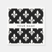 Fleur de Lis, Wit op Zwart, Wit, Uw Naam Servet (Voorkant)