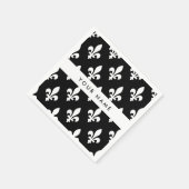 Fleur de Lis, Wit op Zwart, Wit, Uw Naam Servet (Hoek)