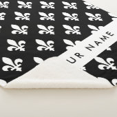 Fleur de Lis, Wit op Zwart, Wit, Uw Naam Sherpa Deken (3/4)