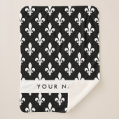 Fleur de Lis, Wit op Zwart, Wit, Uw Naam Sherpa Deken (Voorkant)