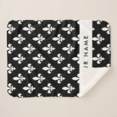 Fleur de Lis, Wit op Zwart, Wit, Uw Naam Sherpa Deken (Voorkant (horizontaal))
