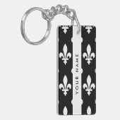 Fleur de Lis, Wit op Zwart, Wit, Uw Naam Sleutelhanger (Voorkant Links)
