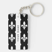 Fleur de Lis, Wit op Zwart, Wit, Uw Naam Sleutelhanger (achterkant)