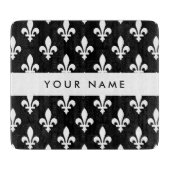 Fleur de Lis, Wit op Zwart, Wit, Uw Naam Snijplank (Voorkant)