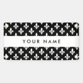 Fleur de Lis, Wit op Zwart, Wit, Uw Naam Spandoek (Horizontaal)