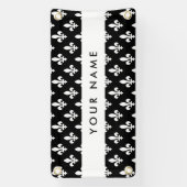 Fleur de Lis, Wit op Zwart, Wit, Uw Naam Spandoek (Verticaal)