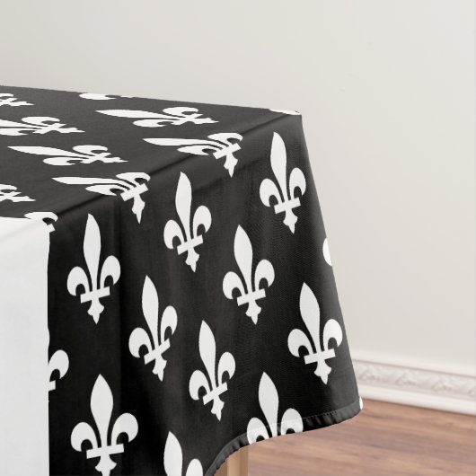 Fleur de Lis, Wit op Zwart, Wit, Uw Naam Tafelkleed (Voorbeeld)