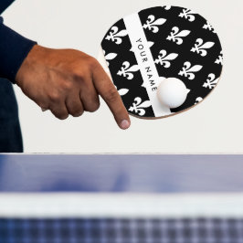 Fleur de Lis, Wit op Zwart, Wit, Uw Naam Tafeltennisbatje