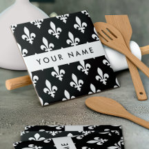 Fleur de Lis, Wit op Zwart, Wit, Uw Naam