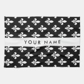 Fleur de Lis, Wit op Zwart, Wit, Uw Naam Theedoek (Horizontaal)