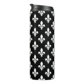 Fleur de Lis, Wit op Zwart, Wit, Uw Naam Thermosbeker (Geroteerd rechts)