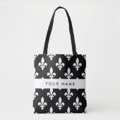 Fleur de Lis, Wit op Zwart, Wit, Uw Naam Tote Bag (Voorkant)
