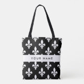Fleur de Lis, Wit op Zwart, Wit, Uw Naam Tote Bag (Achterkant)