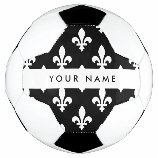 Fleur de Lis, Wit op Zwart, Wit, Uw Naam Voetbal (Voorkant)