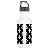 Fleur de Lis, Wit op Zwart, Wit, Uw Naam Waterfles (Achterkant)