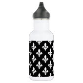 Fleur de Lis, Wit op Zwart, Wit, Uw Naam Waterfles (Rechts)