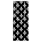 Fleur de Lis, Wit op Zwart, Wit, Uw Naam Wijn Cadeautas (Achterkant)