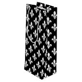 Fleur de Lis, Wit op Zwart, Wit, Uw Naam Wijn Cadeautas (Achterkant Gekanteld)