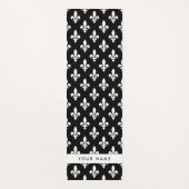 Fleur de Lis, Wit op Zwart, Wit, Uw Naam Yogamat (Voorkant)