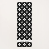 Fleur de Lis, Wit op Zwart, Wit, Uw Naam Yogamat (Achterkant)
